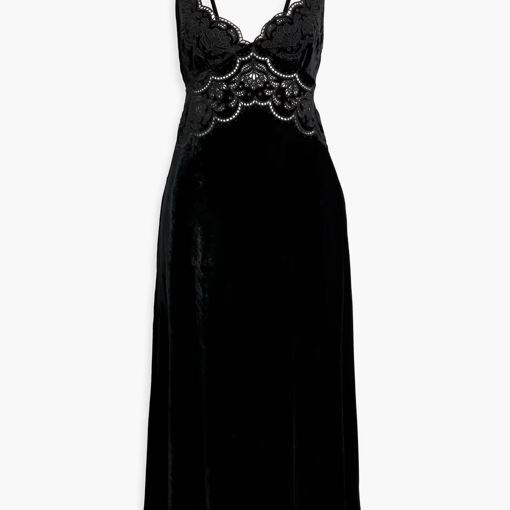FARM Rio Black Lace-Trim Satin Slip Dress